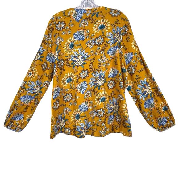 SOFT SURROUNDINGS Lorna Button Front Top Size 1X Golden Floral Long Sleeve Boho - Picture 4 of 16